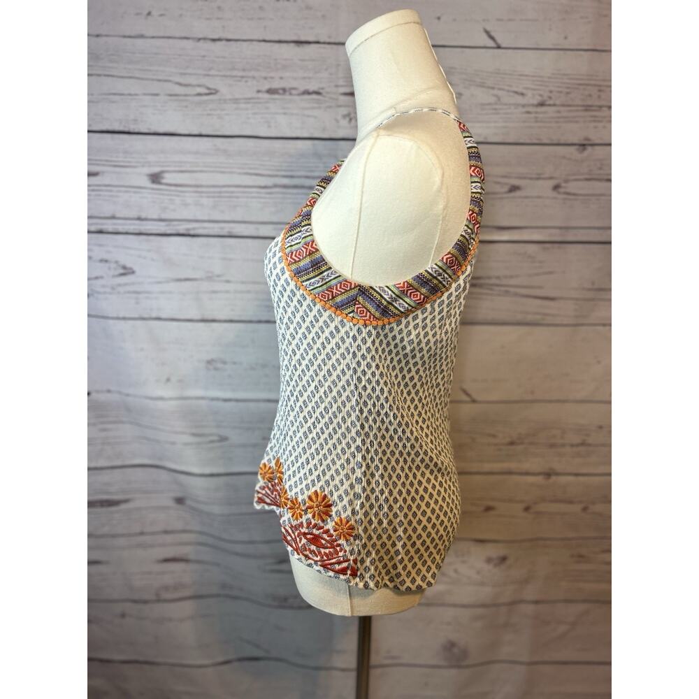 Boho Aztec Floral Embroidered Geometric Scalloped Sleeveless Top THML Size Small - Picture 3 of 7